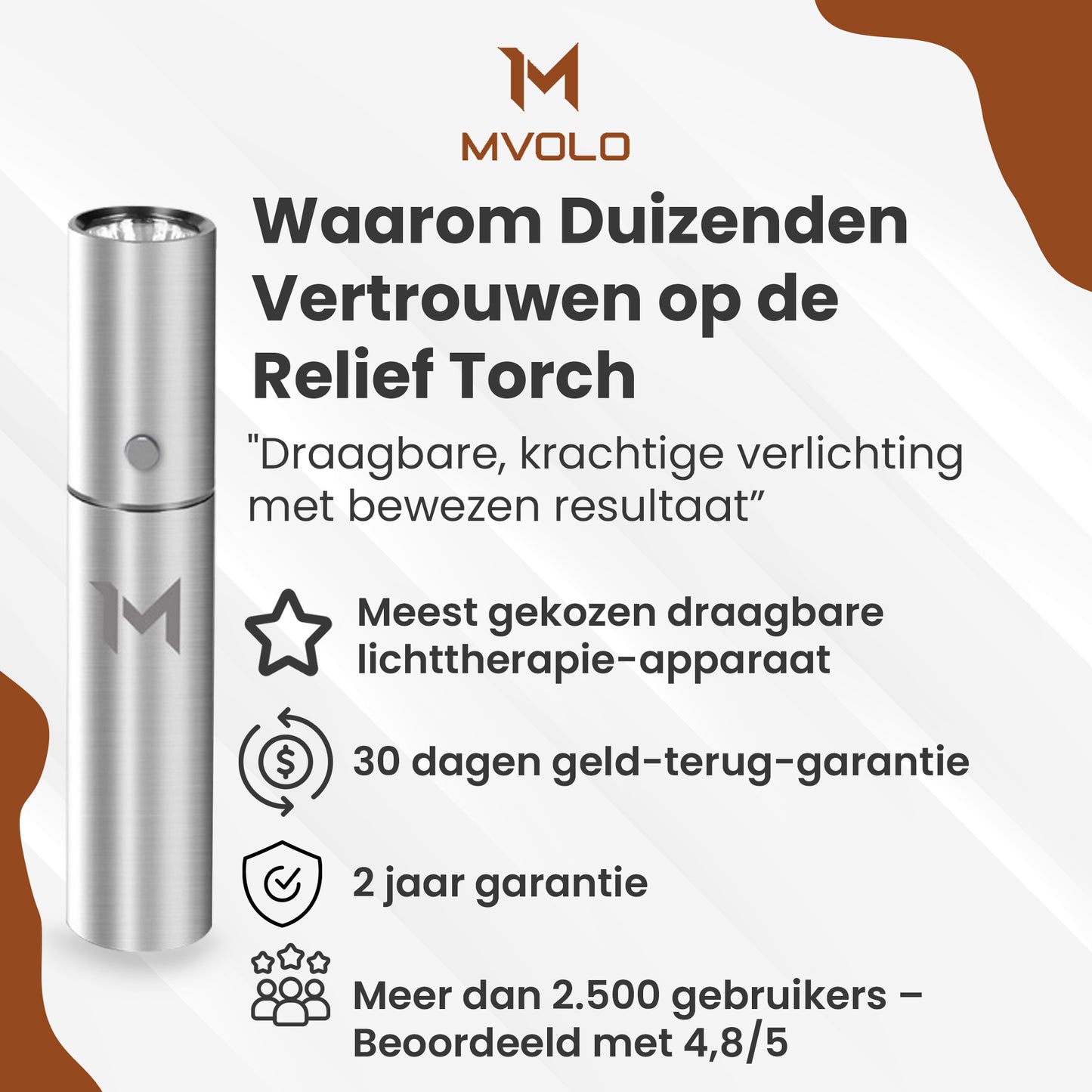 Mvolo® ReliefTorch – Portable Infrared Lamp for Pain Relief – Red Light Therapy – Recovery and Muscle Relaxation – Compact and Rechargeable