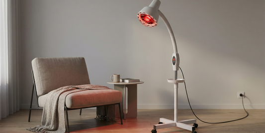 Infraroodlamp op verrijdbare standaard voor lage rugpijn thuis