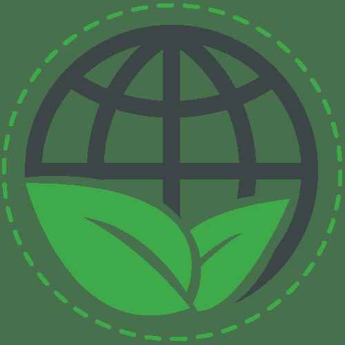Green sustainability icon with globe and leaves representing Mvolo sustainability and eco-friendly practices
