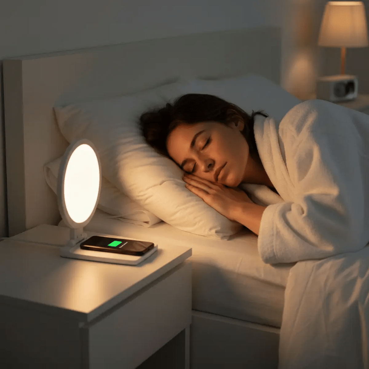 Daglichtlamp in gebruik tijdens de ochtend om energie en focus te ondersteunen op donkere dagen